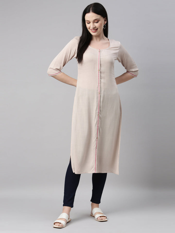 Neerus Beige straight kurti - detail view 3