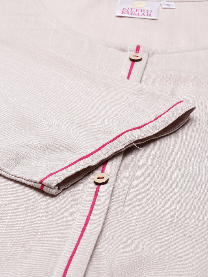 Neerus Beige straight kurti - detail view 4