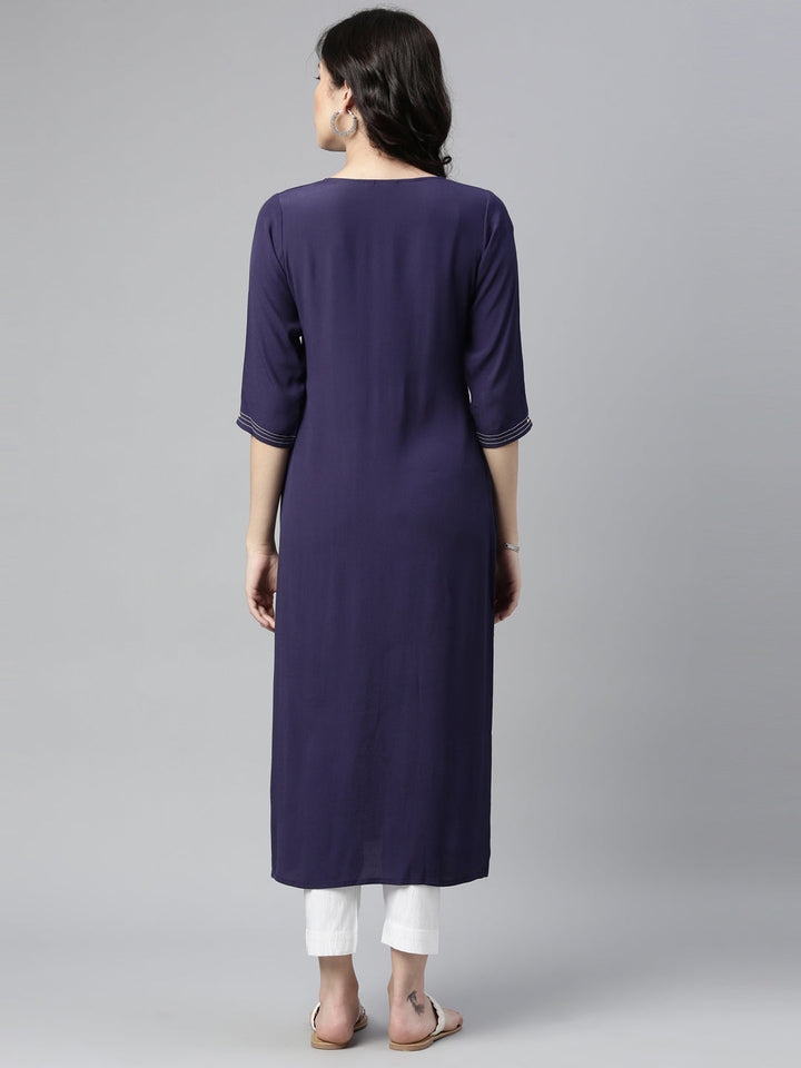 Neerus Blue chiffon solid kurta - side view