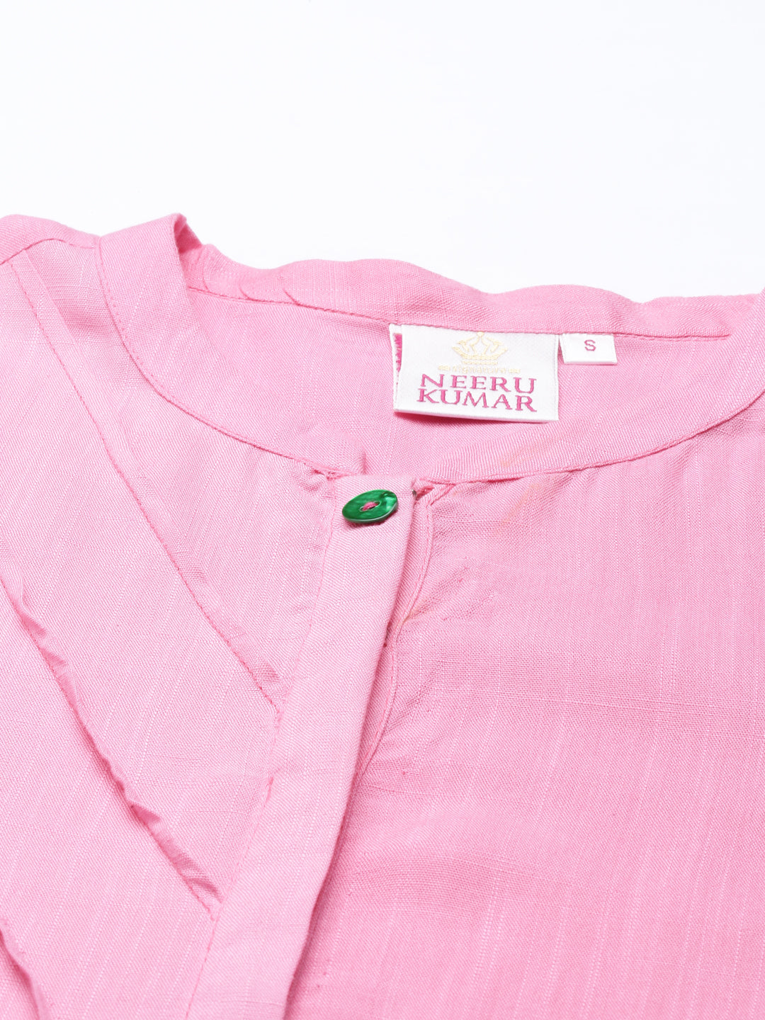 Neerus Pink rayon solid straight kurta - detail view 2