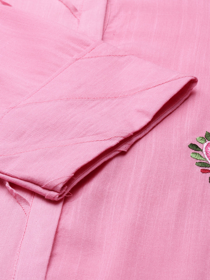 Neerus Pink rayon solid straight kurta - detail view 3