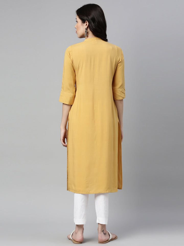 Neerus Yellow rayon embellished kurti - back view