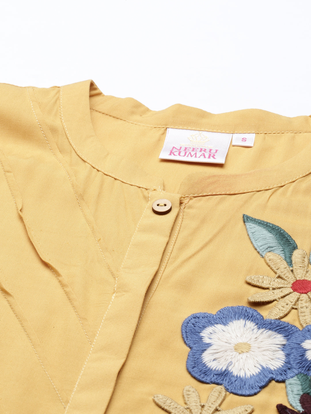 Neerus Yellow rayon embellished kurti - detail view 2