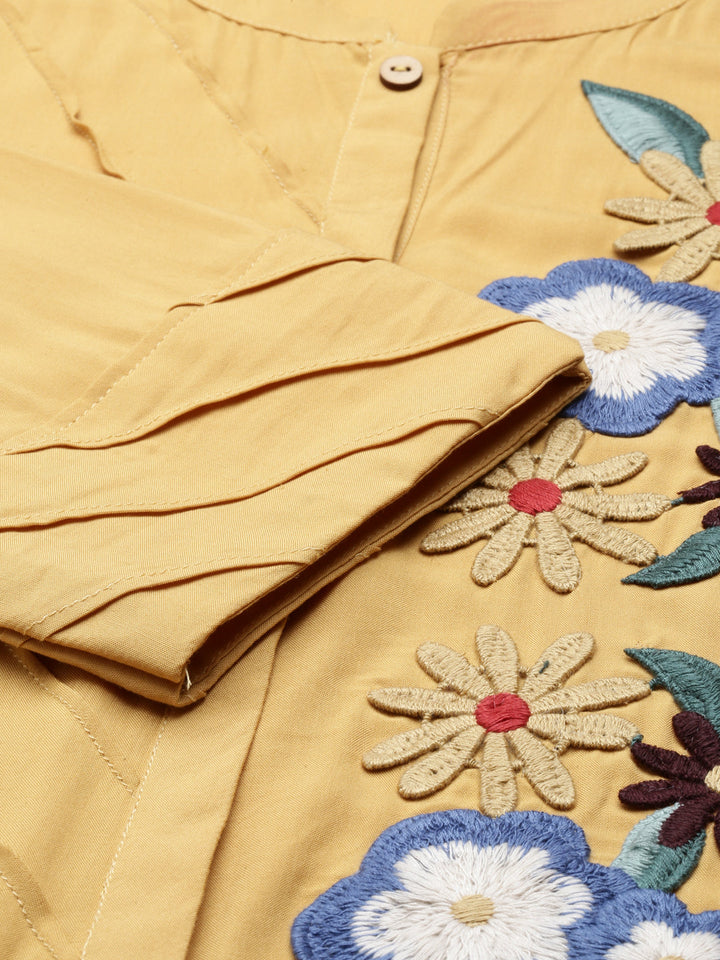 Neerus Yellow rayon embellished kurti - detail view 3