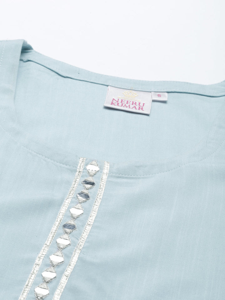Neerus Blue rayon solid kurti - detail view 5