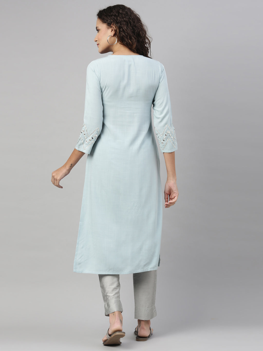 Neerus Blue rayon solid kurti - detail view 1
