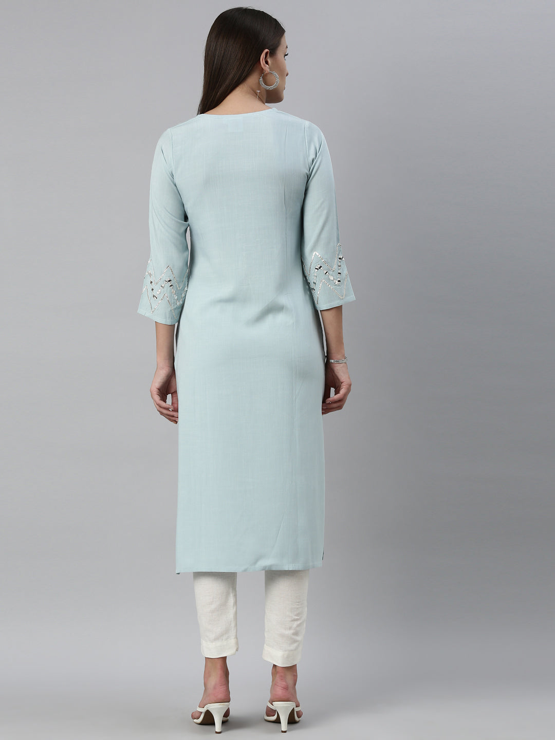 Neerus Blue rayon solid kurti - detail view 8