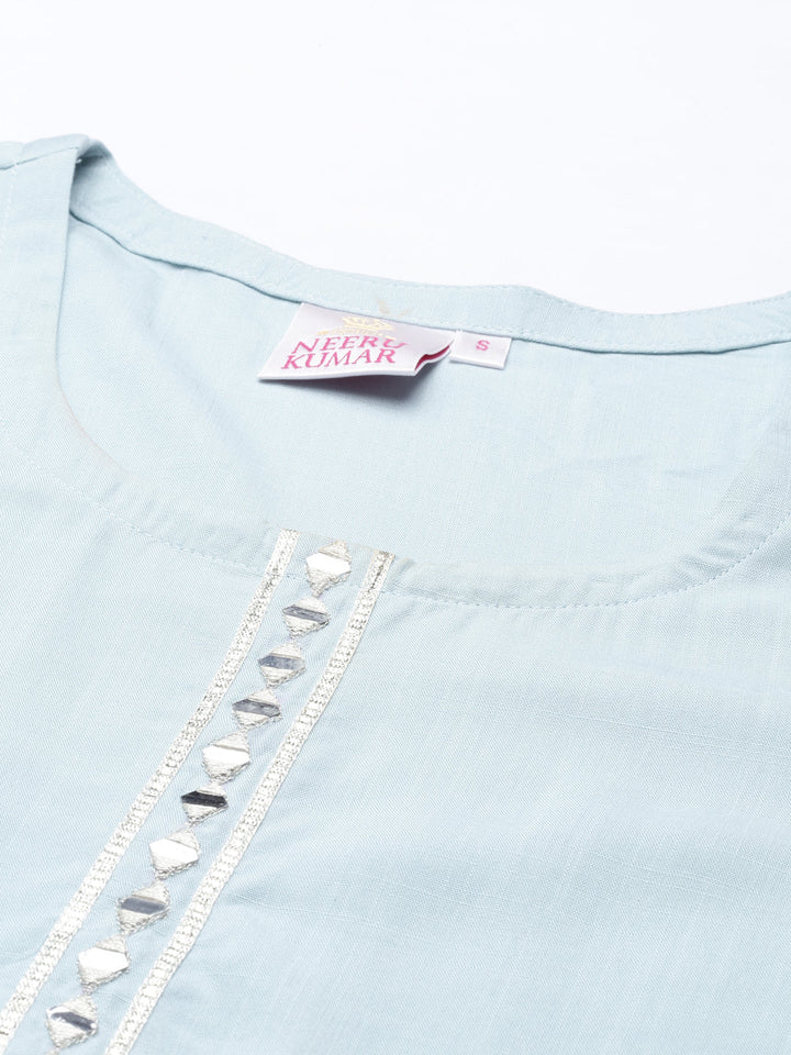 Neerus Blue rayon solid kurti - detail view 3