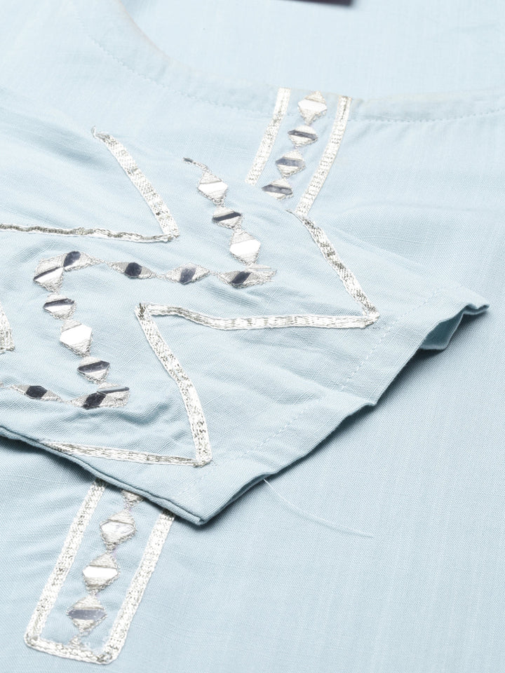 Neerus Blue rayon solid kurti - detail view 4