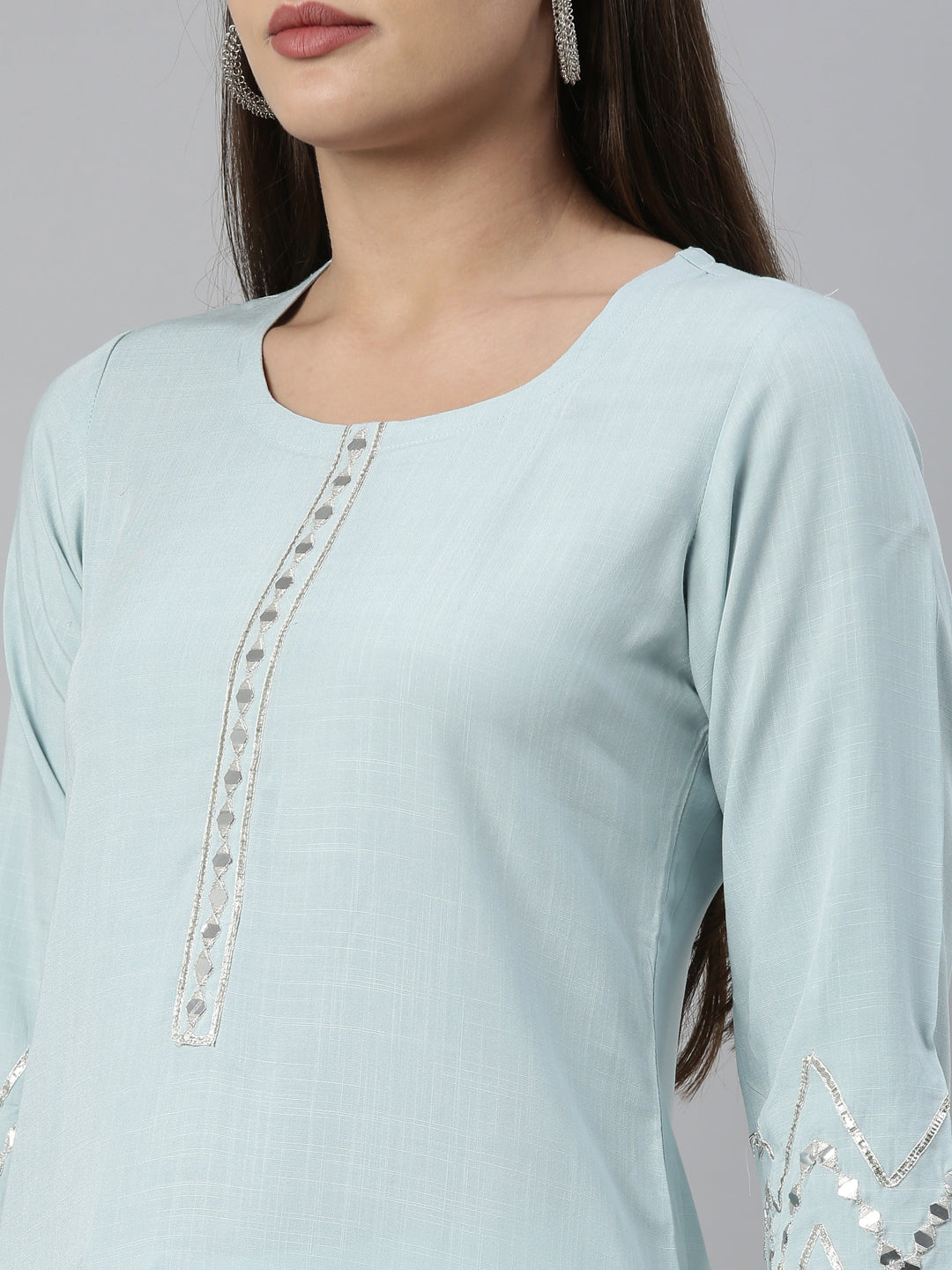 Neerus Blue rayon solid kurti - detail view 11