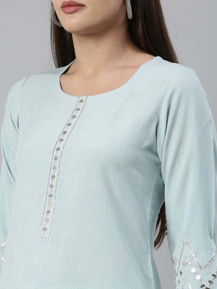 Neerus Blue rayon solid kurti - detail view 11
