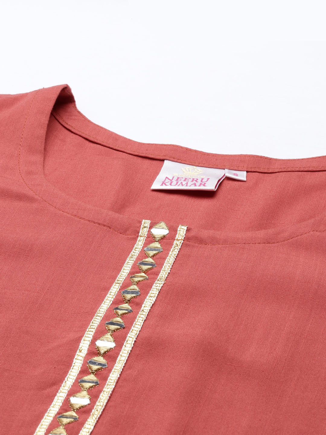 Neerus Orange Viscose Rayon Thread Embroidered Straight Kurta - detail view 2
