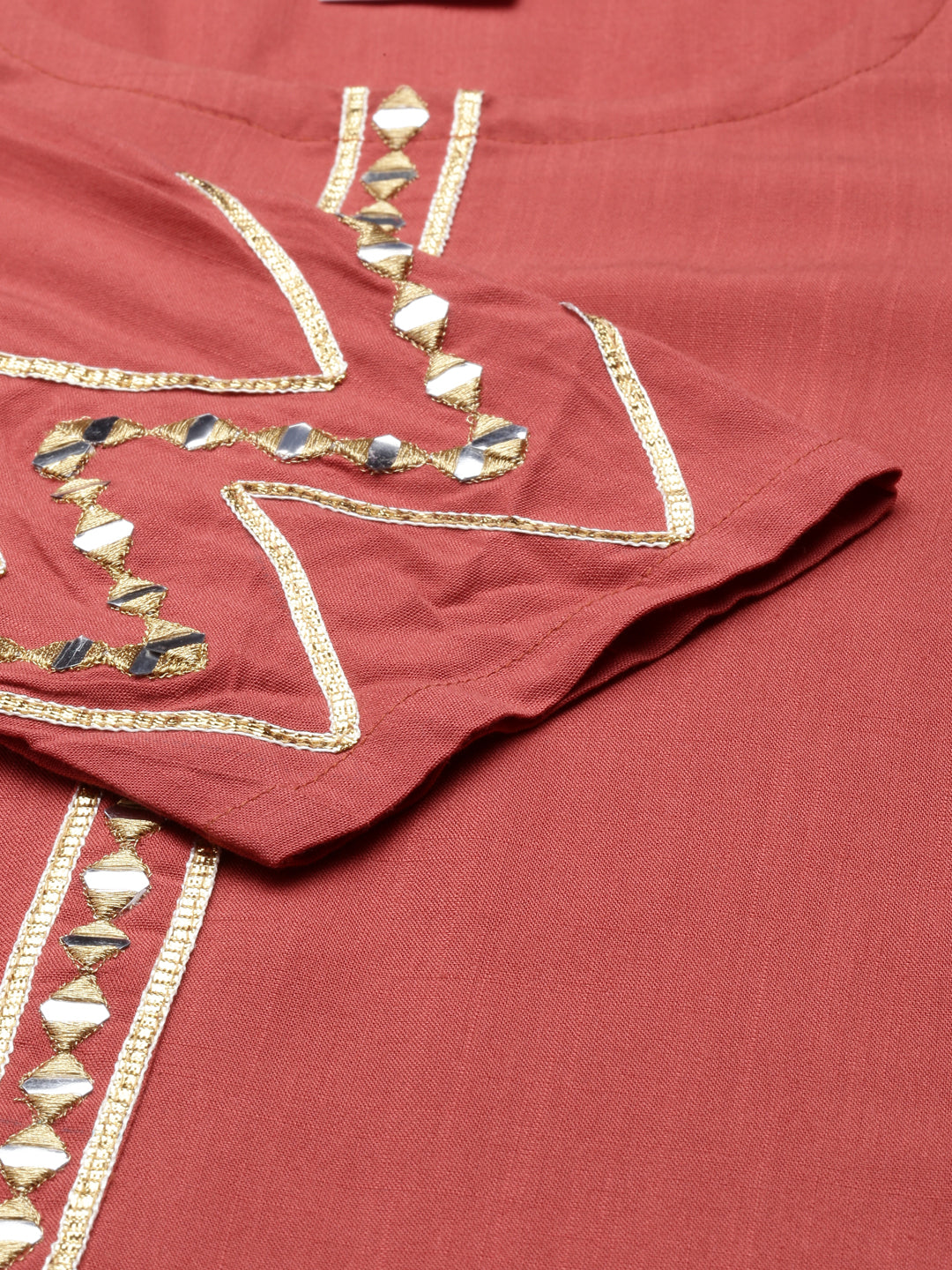 Neerus Orange Viscose Rayon Thread Embroidered Straight Kurta - detail view 3