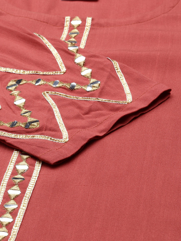 Neerus Orange Viscose Rayon Thread Embroidered Straight Kurta - detail view 3