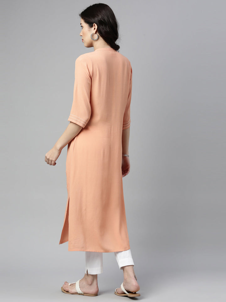 Neerus Orange chiffon solid straight kurta - back view