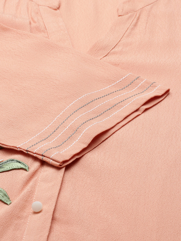 Neerus Orange chiffon solid straight kurta - detail view 3