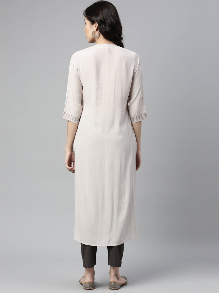 Neerus Beige chiffon solid straight kurti - back view