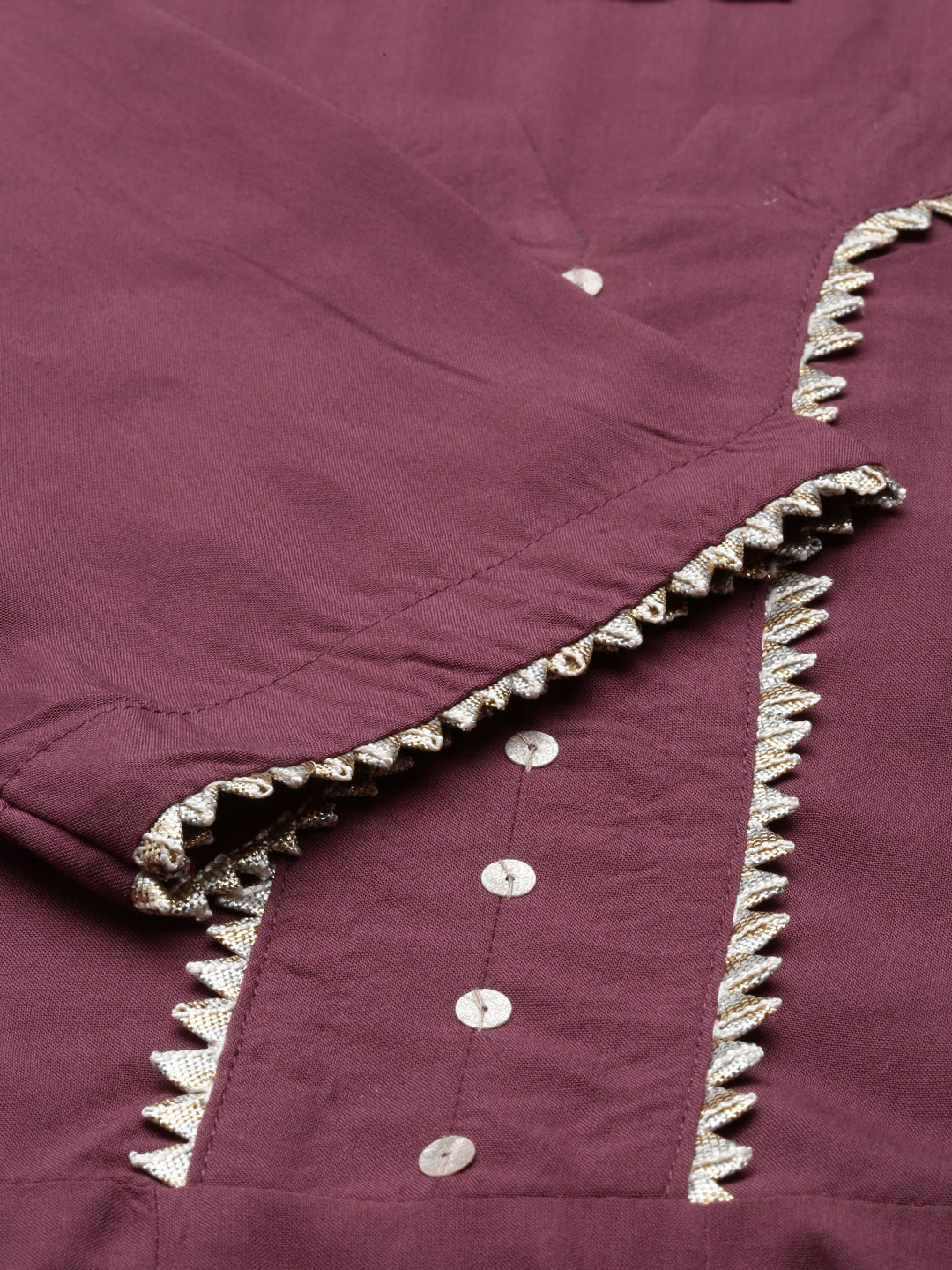 Neerus Maroon rayon mirror work kurti - detail view 3