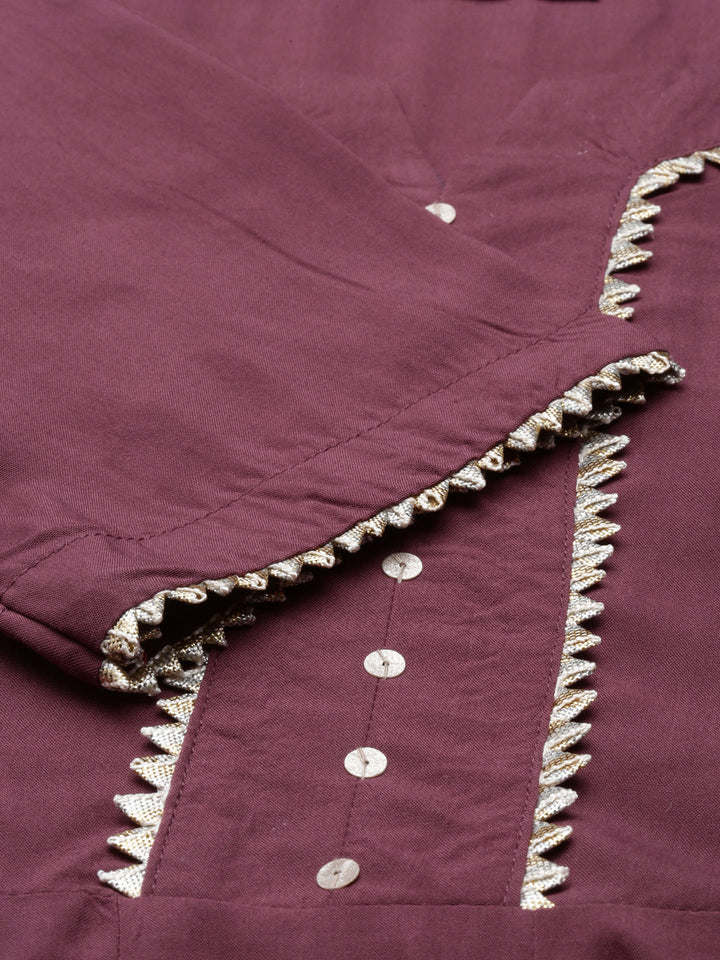 Neerus Maroon rayon mirror work kurti - detail view 3