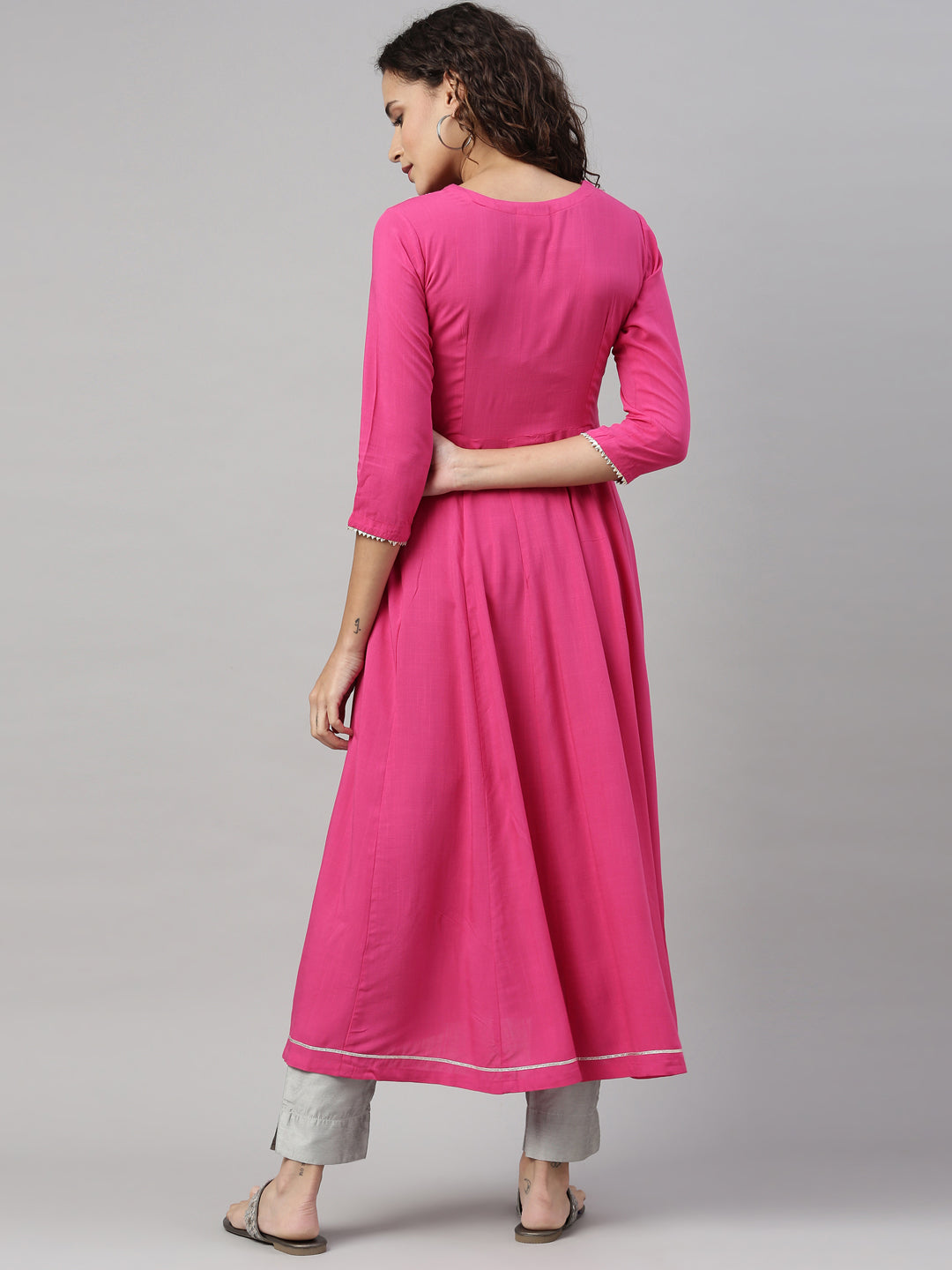 Neerus Pink rayon mirror work kurti - side view