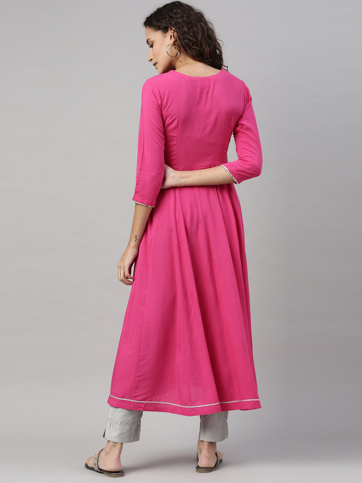 Neerus Pink rayon mirror work kurti - side view