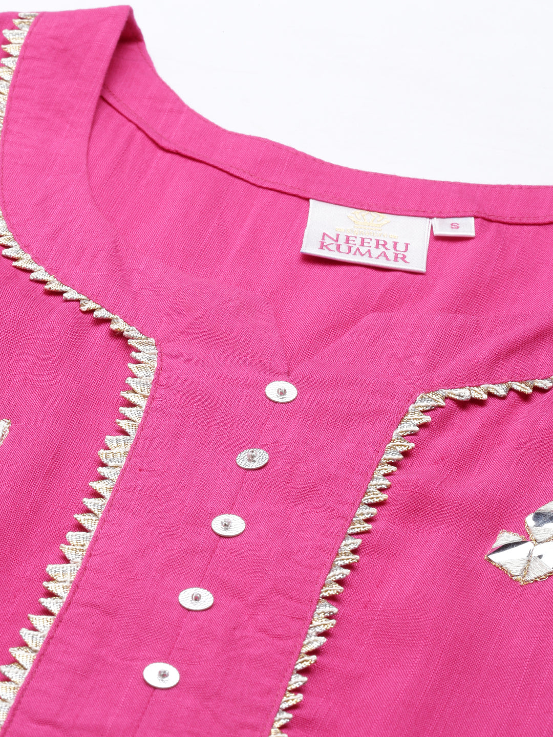Neerus Pink rayon mirror work kurti - detail view 3