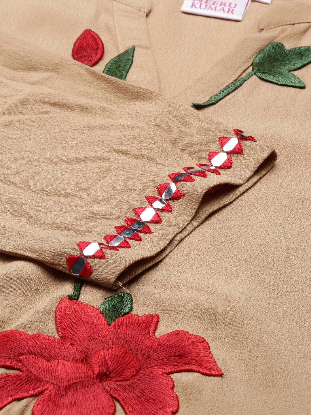Neerus Beige georgette solid straight kurti - detail view 4