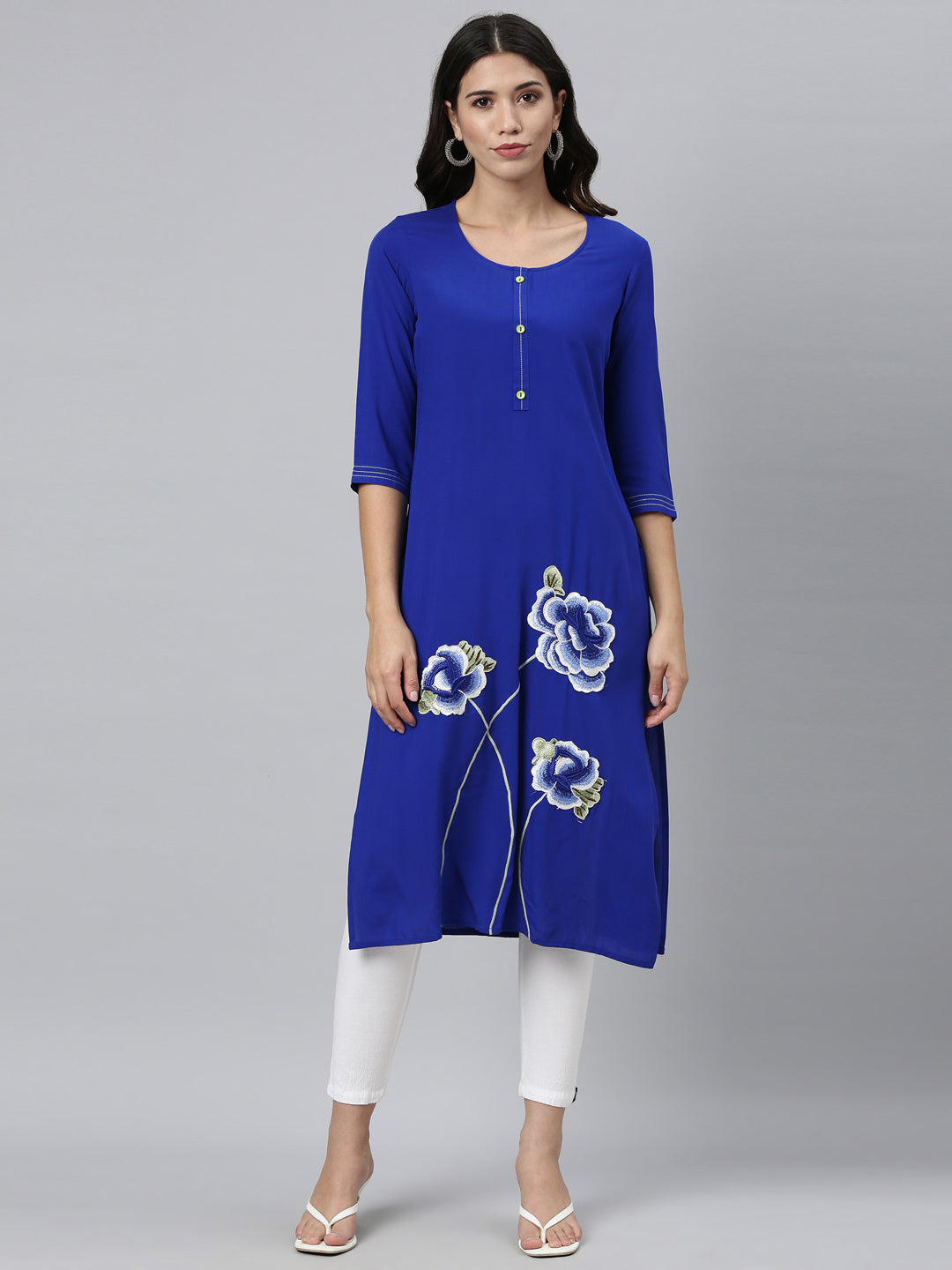 Neerus Blue Viscose Rayon Printed Kurta - detail view 5
