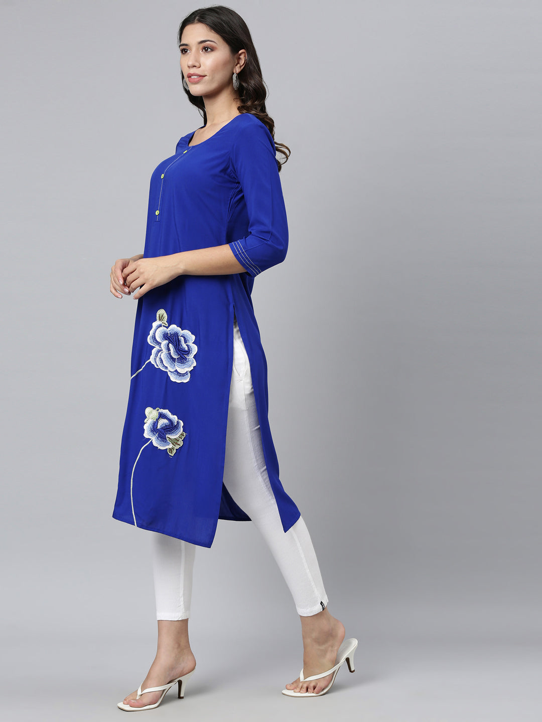 Neerus Blue Viscose Rayon Printed Kurta - detail view 2