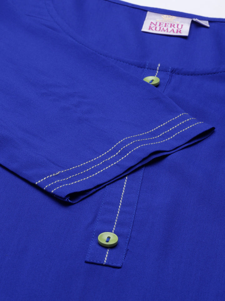 Neerus Blue Viscose Rayon Printed Kurta - detail view 4