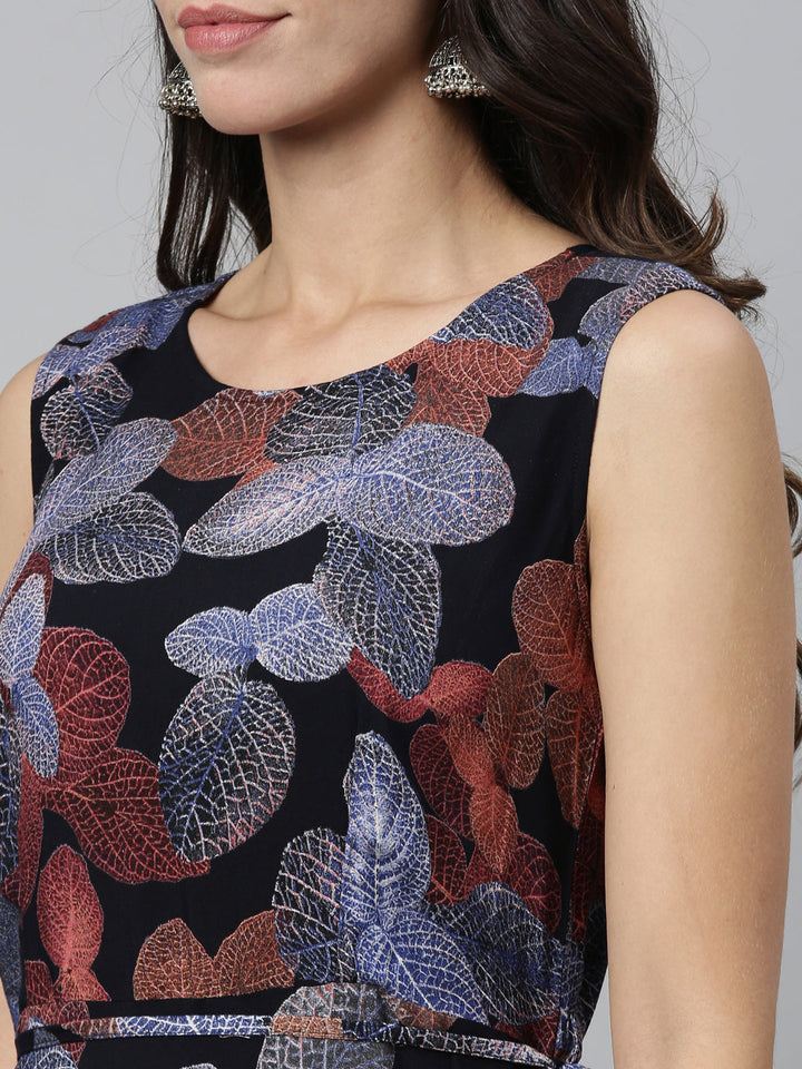Neerus Blue rayon printed kurta A-line silhouette - detail view 1