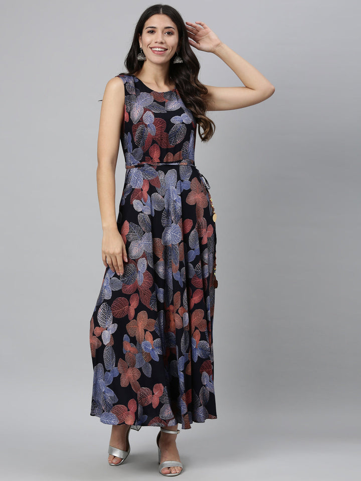 Neerus Blue rayon printed kurta A-line silhouette - detail view 2
