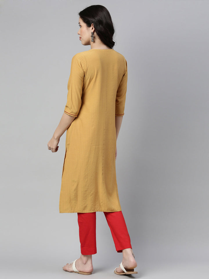 Neerus Yellow Rayon Embellished Straight Kurta - back view