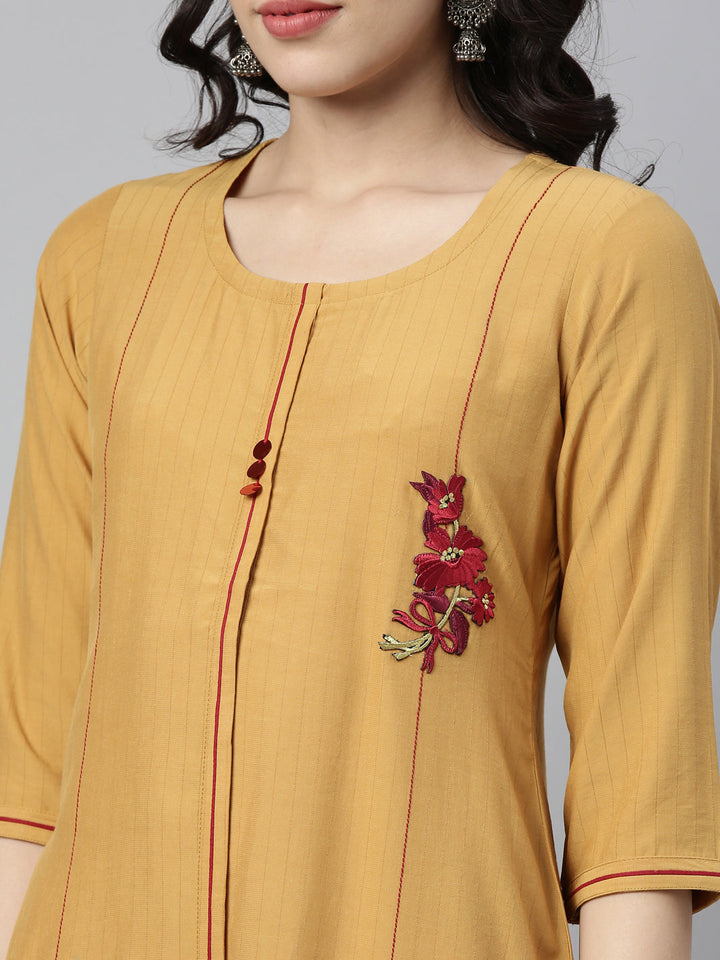 Neerus Yellow Rayon Embellished Straight Kurta - side view