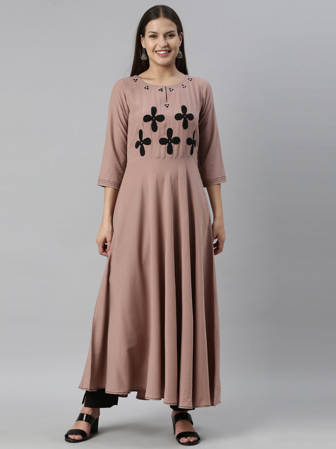 Neerus Pink muslin solid kurti - front view