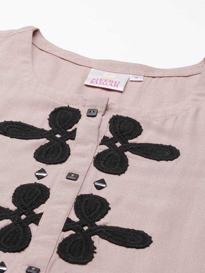 Neerus Beige rayon thread embroidered kurta - detail view 3
