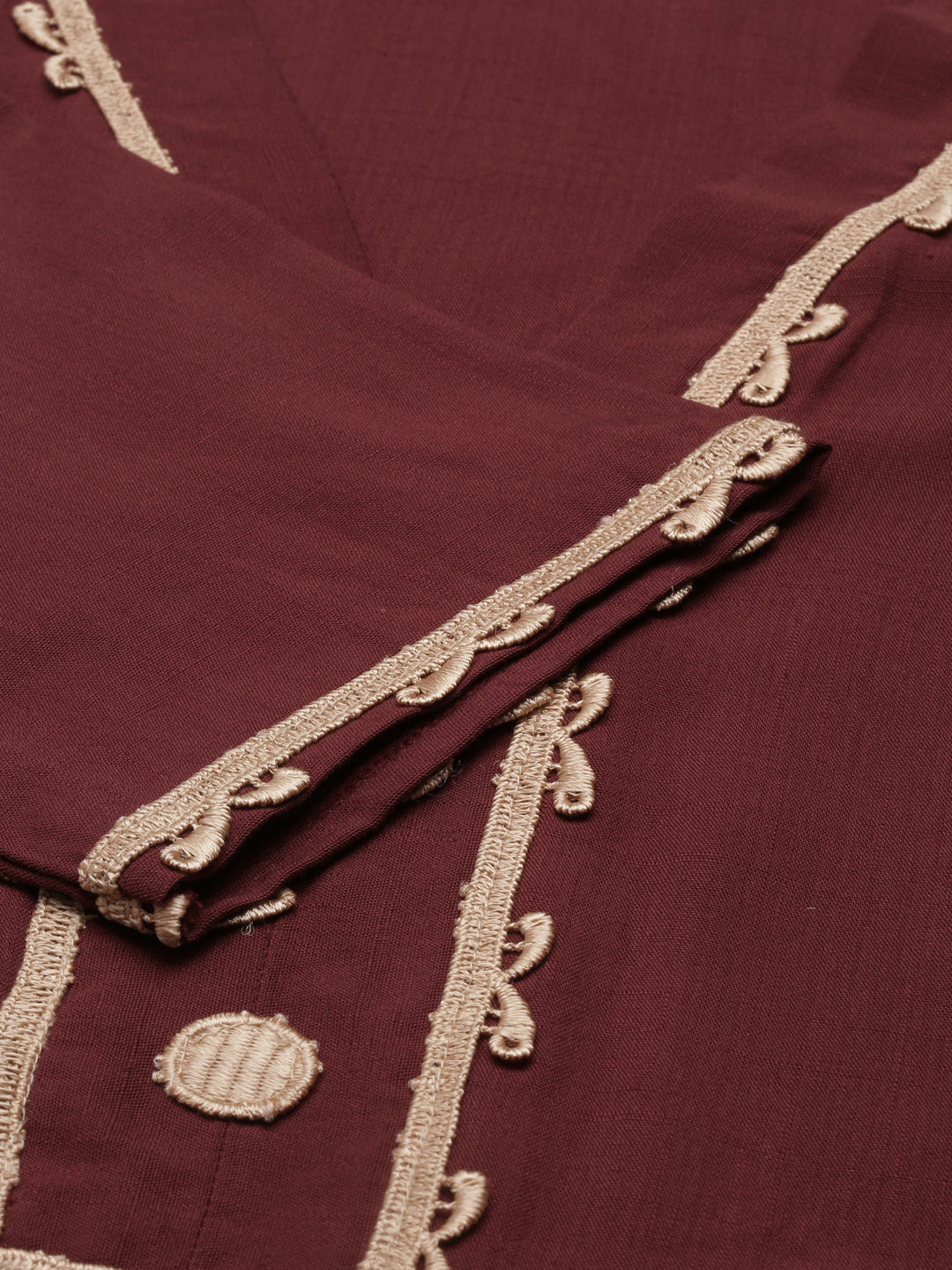 Neerus Brown viscose rayon embroidered flared kurta - detail view 4