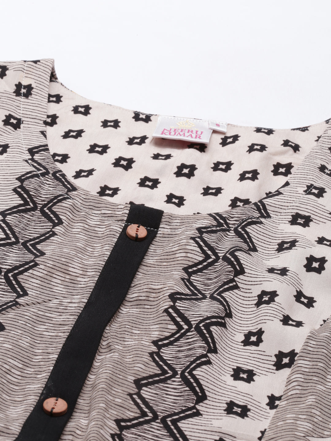Neerus Beige rayon printed kurti - back view
