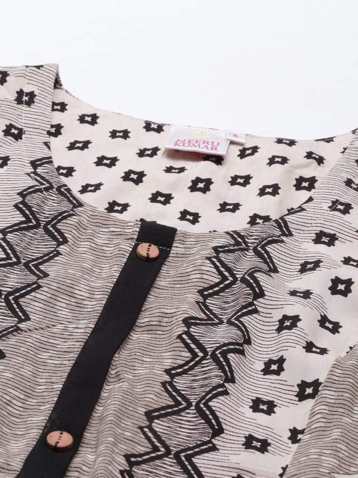 Neerus Beige rayon printed kurti - back view