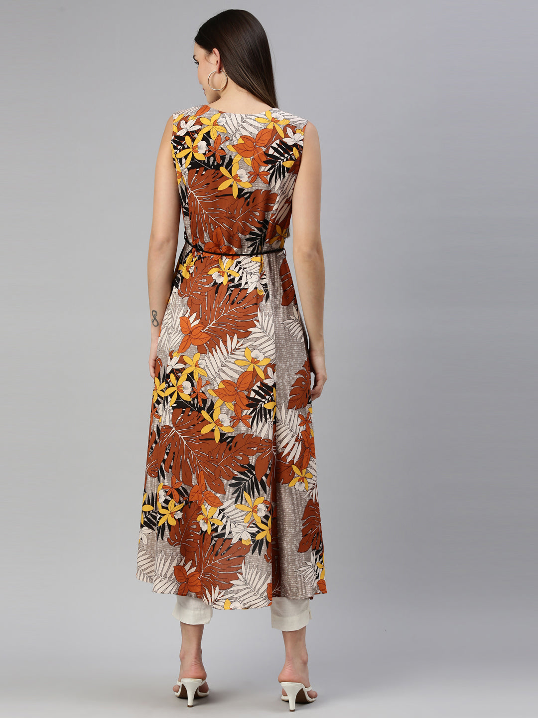 Neerus Beige rayon printed kurti - detail view 2