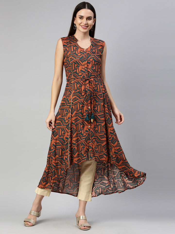 Neerus Orange rayon solid kurti - detail view 5