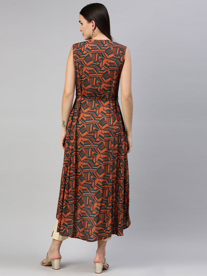 Neerus Orange rayon solid kurti - detail view 2