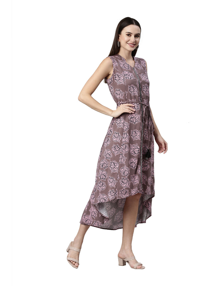 Neerus Grey rayon floral printed A-line kurti - detail view 1