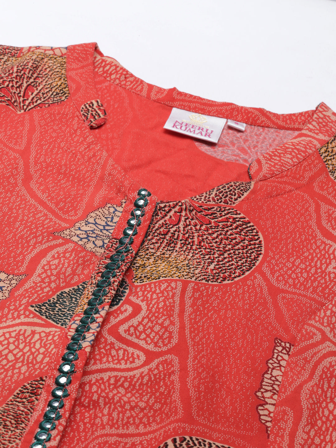 Neerus Orange rayon solid kurta - back view