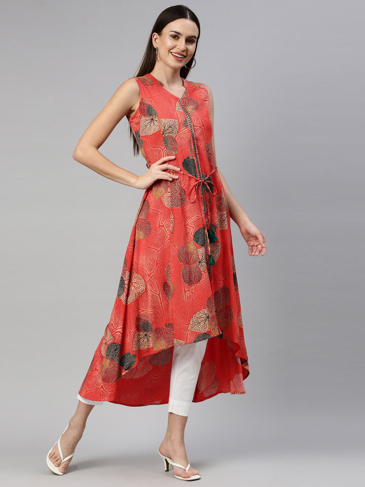 Neerus Orange rayon solid kurta - detail view 1