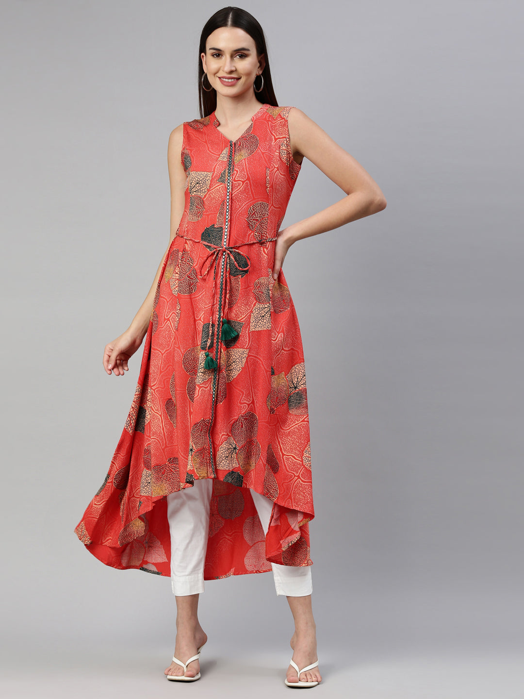 Neerus Orange rayon solid kurta - detail view 3