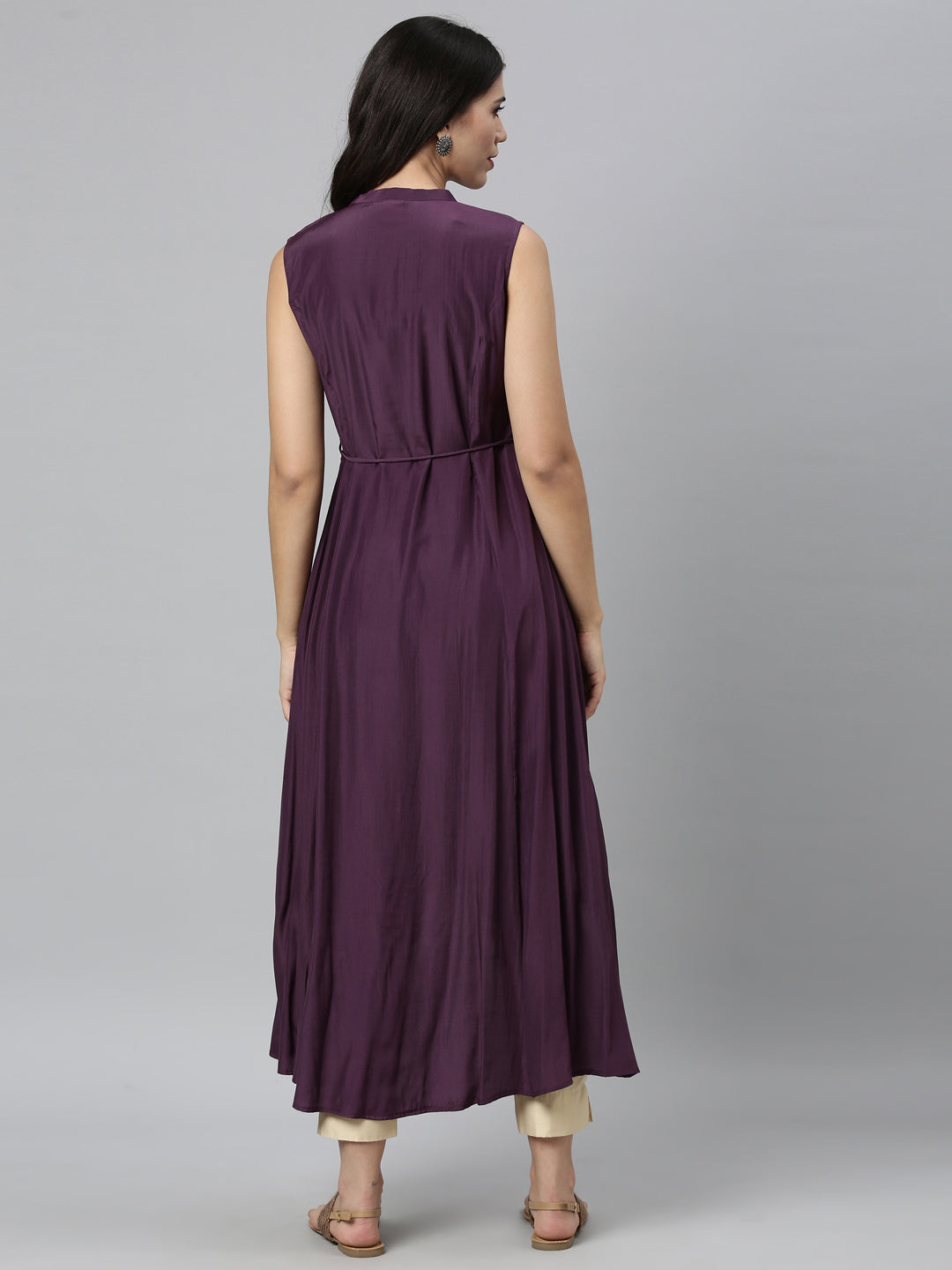 Neerus Purple muslin embellished A-line kurti - back view