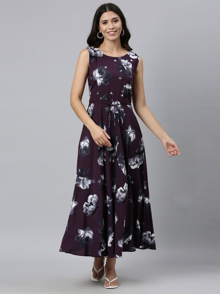 Neerus Purple rayon printed kurti A-line silhouette - detail view 4
