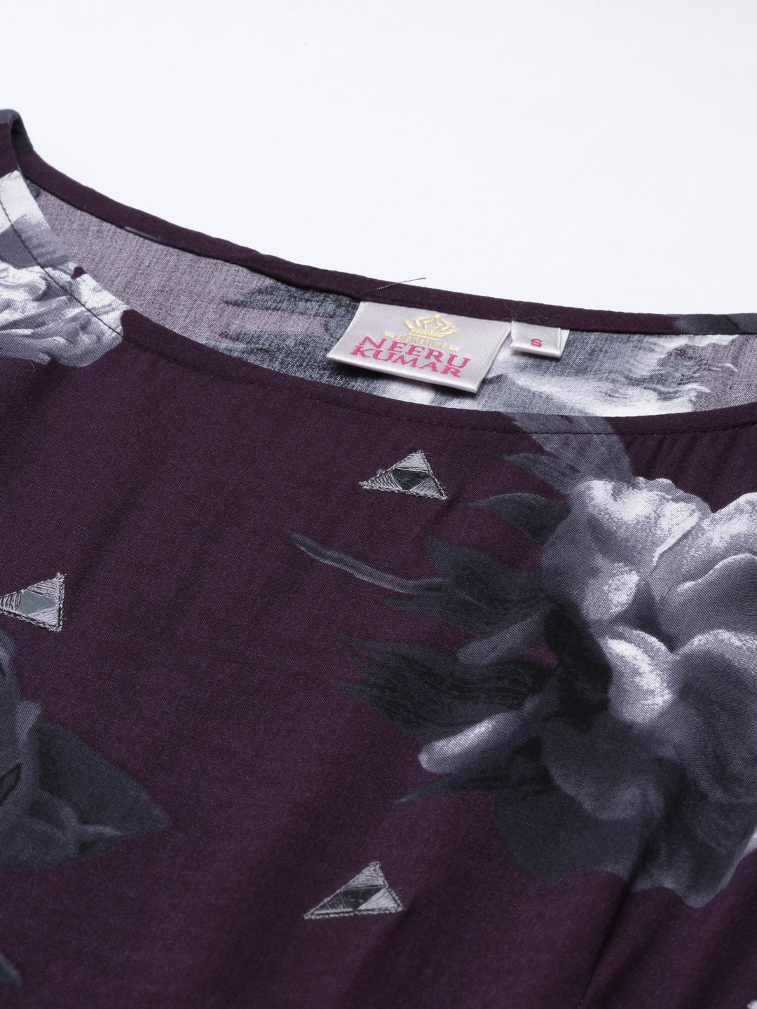 Neerus Purple rayon printed kurti A-line silhouette - detail view 3