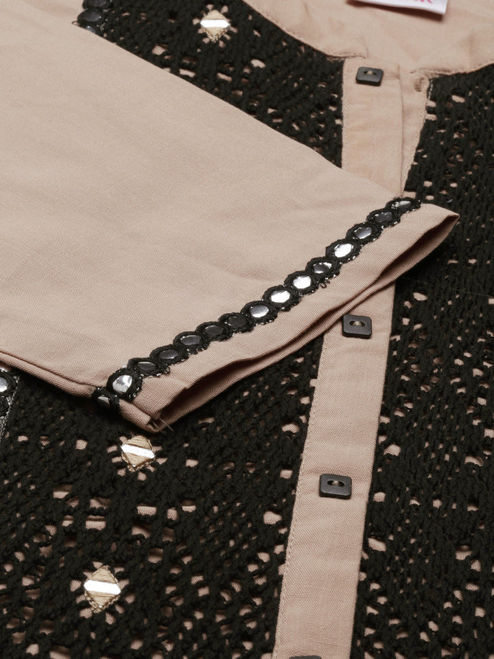 Neerus Beige viscose rayon embellished kurti - detail view 4